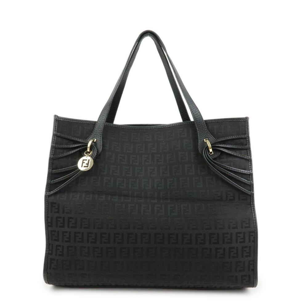 Fendi Zucchino & Leather Shoulder Tote Bag Black